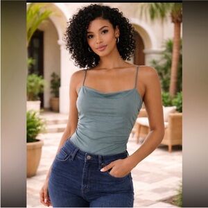 NWOT Abercrombie & Fitch Elegant Teal Spaghetti Strap Bodysuit | Size Small